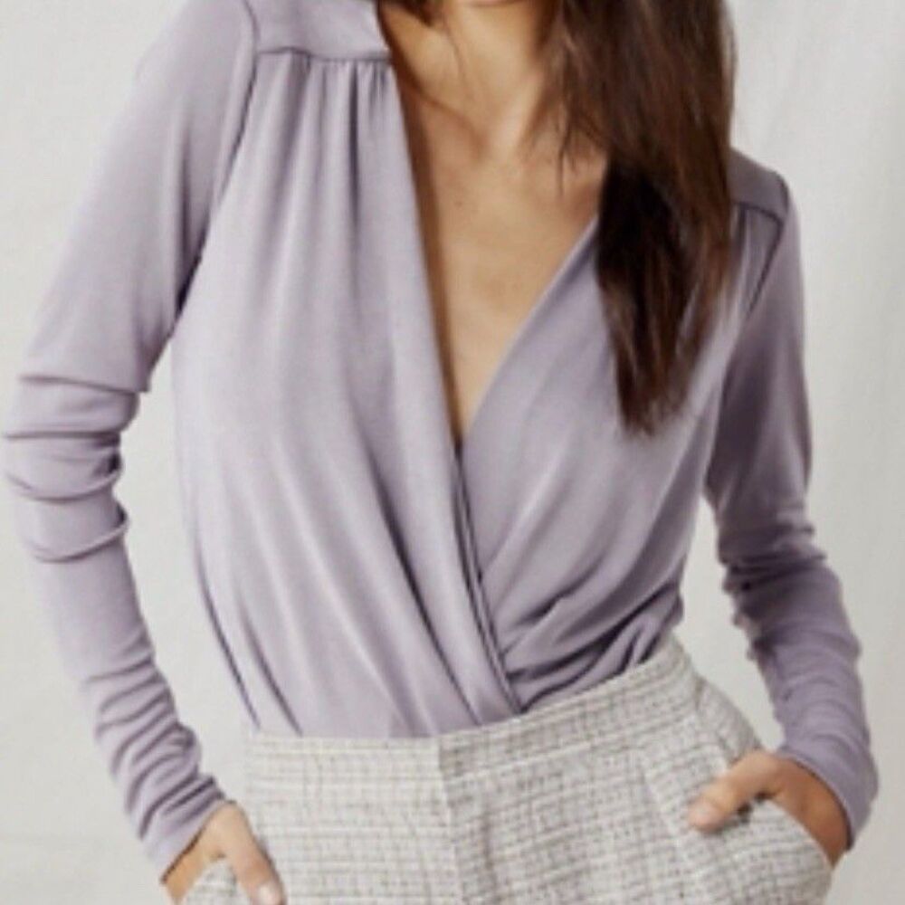 Intimately Free People Purple Turnt Bodysuit Surplice Faux Wrap VNeck Thong Sz M